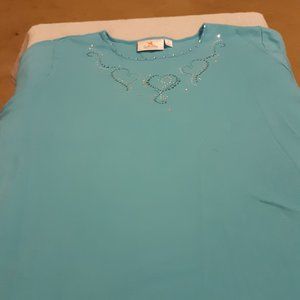 Women's Tuquoise Blue 1/2 S Top Quacker Factory XL